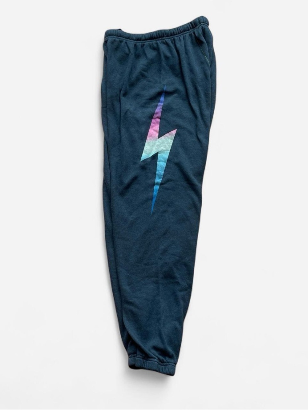 Aviator Nation dark grey sweatpants with colorful lightning bolt